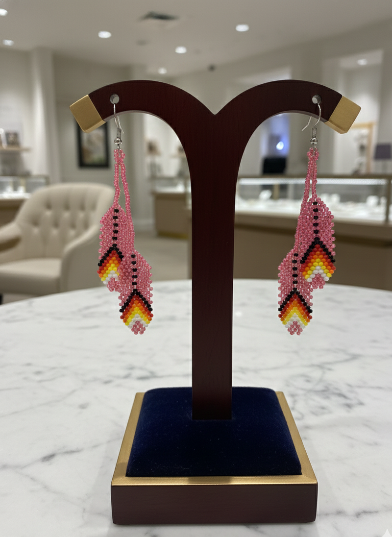rose pink Beaded Earrings-1