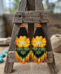 Flower Beaded Earrings ( Yellow )-4