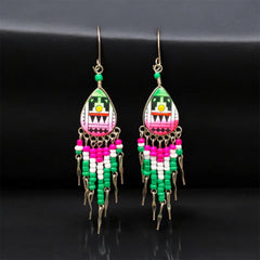 Small Sized Southwestern Pink and Green Teardrop Earrings-1