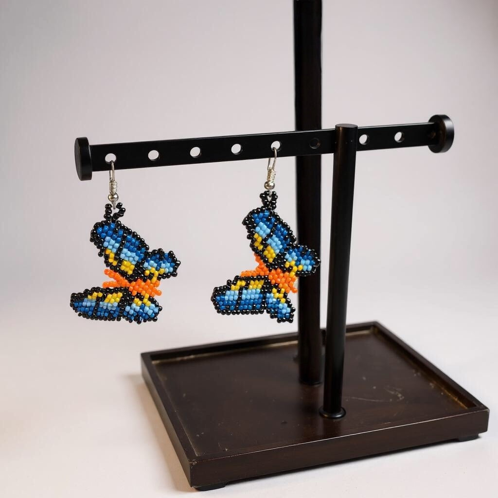 Orange Butterfly Beaded Earrings-2