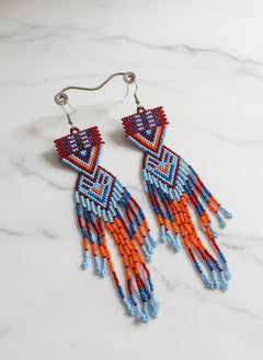 Red and Orange Sunset Path Beaded Earrings-1
