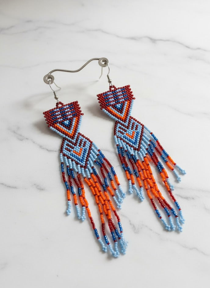 Red and Orange Sunset Path Beaded Earrings-1