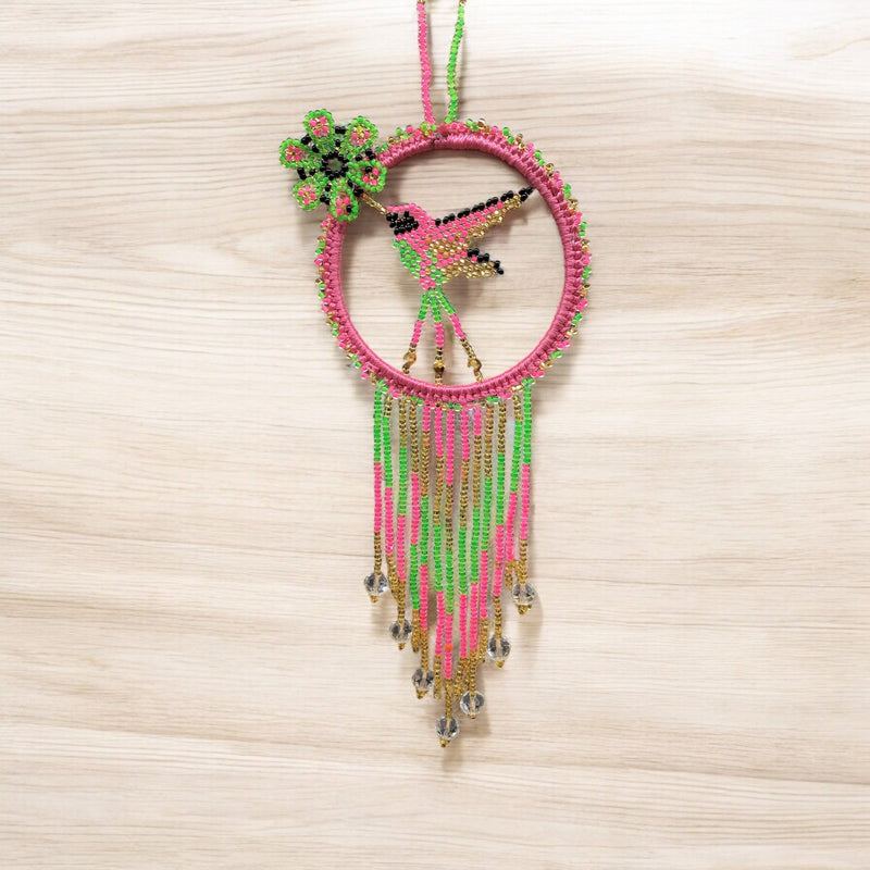 Pink and Green Native Beaded Hummingbird-2