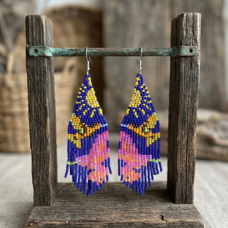 Blue Sky Dancer Beaded Earrings-8