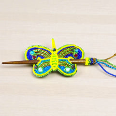 Yellow-Green Handmade Beaded Butterfly Barrete-2