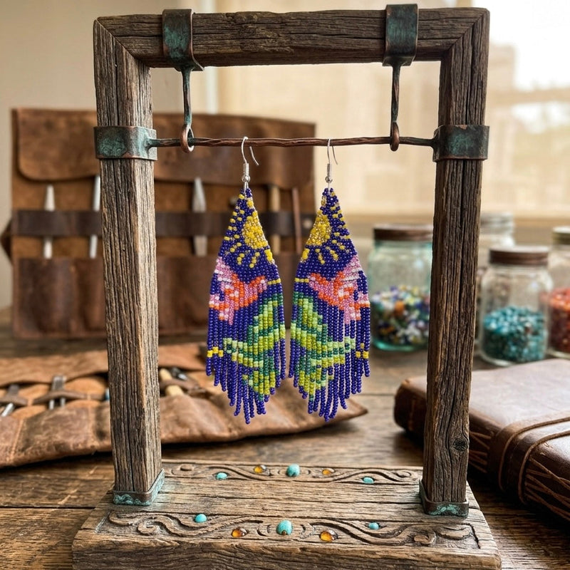 Blue Sky Dancer Beaded Earrings-9