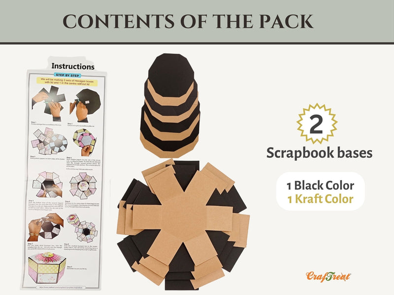 CrafTreat Scrapbook Blanks - Hexagon Explosion Box - Black & Kraft Color-4