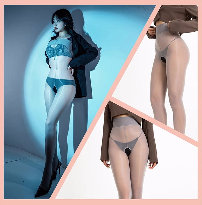 20D Crotchless High Waist Pantyhose Nylon Tights-16