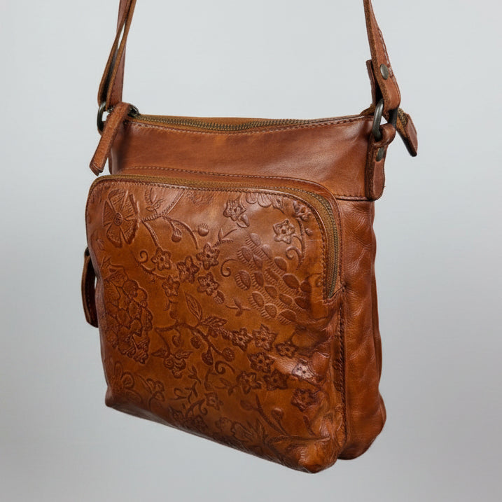 MET Women’s Genuine Leather Crossbody Bag. High-Quality Flower Embossed Floral Purse-4