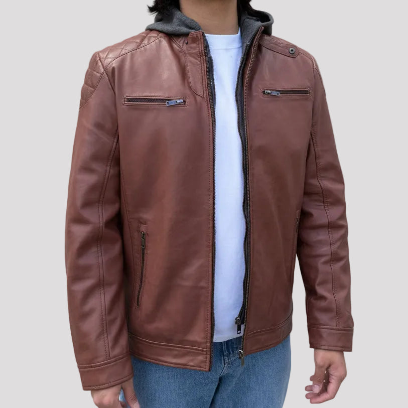 BOL Mens Alvin Lambskin Leather Jacket with Removable Hood-7