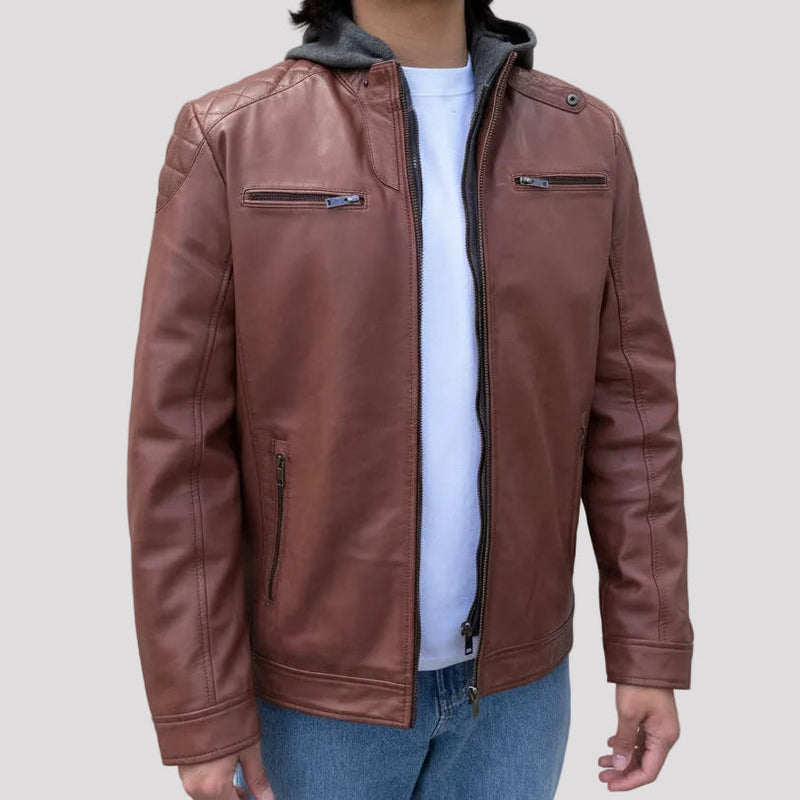 BOL Mens Alvin Lambskin Leather Jacket with Removable Hood-7