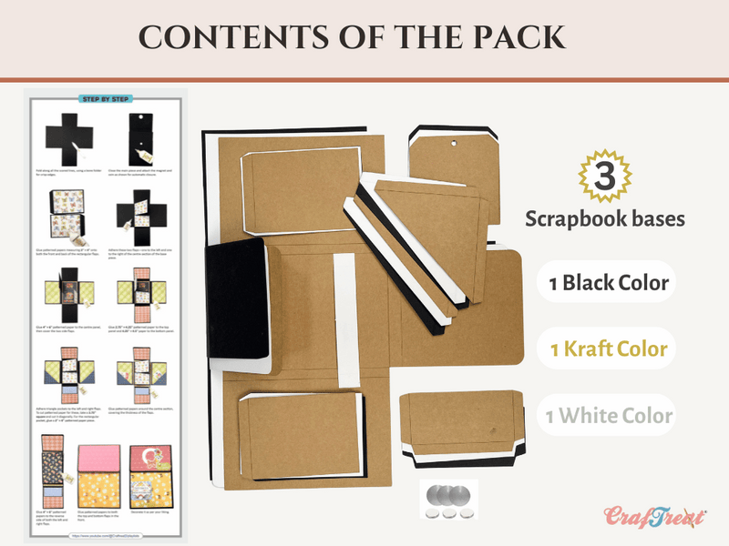 Craftreat Scrapbook Blank Quick Folio - Be Happy - Black, Kraft and White-9