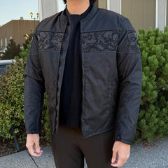 Open Road Men's Reflective Skull Cordura Motorcycle Jacket-10