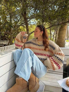 Women’s Retro Loose-Fit Batwing Sleeve Sweater – Casual Oversized Knit Pullover-5