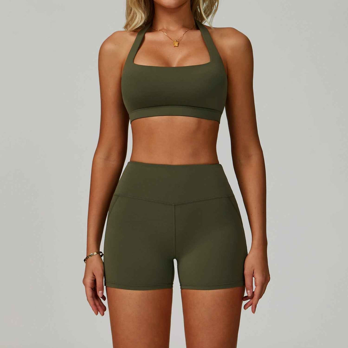 Women’s Backless Halter Yoga Workout Set – Tight-Fit Quick-Dry Activewear-2