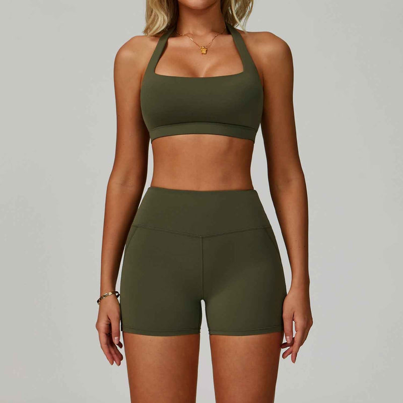 Women’s Backless Halter Yoga Workout Set – Tight-Fit Quick-Dry Activewear-2