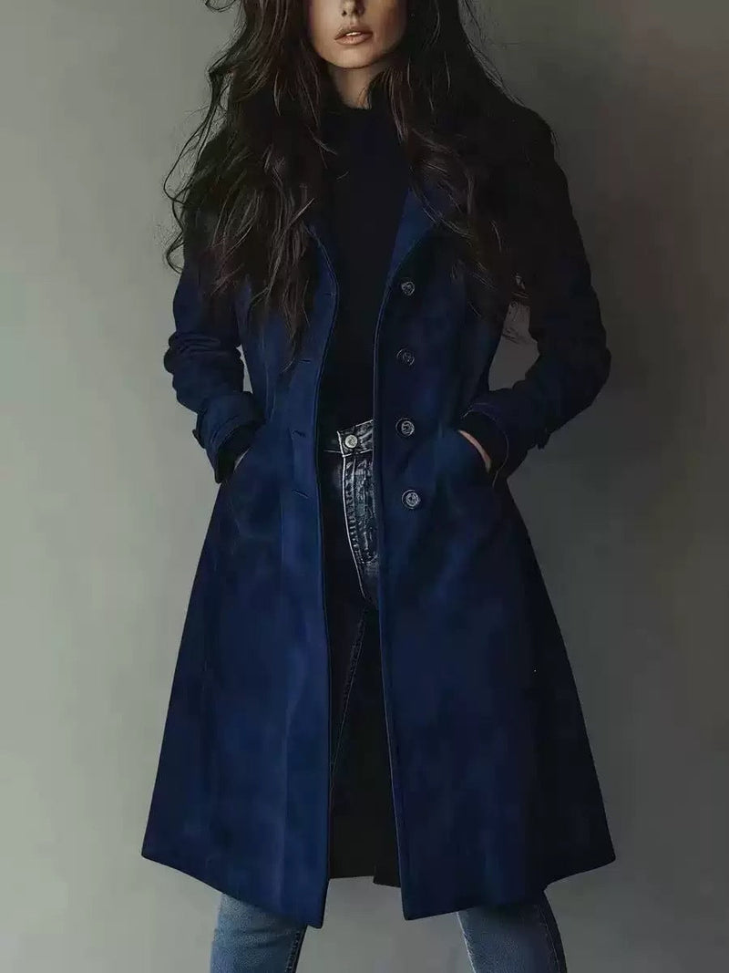Women’s Suede Lapel Trench Coat – Mid-Length Fall & Winter Belted Jacket-4