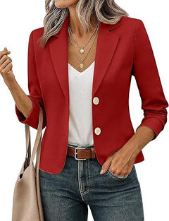 Women’s Solid Color Long Sleeve Blazer Cardigan – Casual Slim-Fit Suit Jacket-11