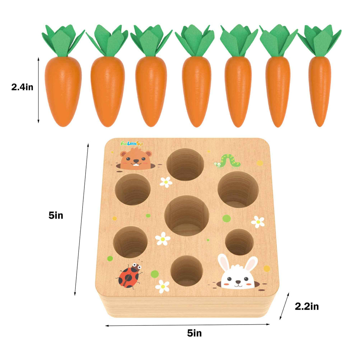 Fun Little Toys - Wooden Carrot Harvest Shape & Size Sorting Game - Ages 3+-2