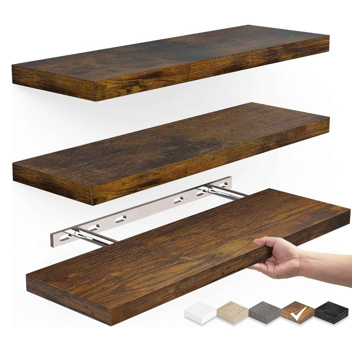 One-Line Floating Wall Shelf – 3-Tier Wooden Bamboo Wall-Mounted Storage Shelf-4