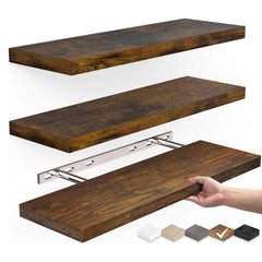 One-Line Floating Wall Shelf – 3-Tier Wooden Bamboo Wall-Mounted Storage Shelf-4