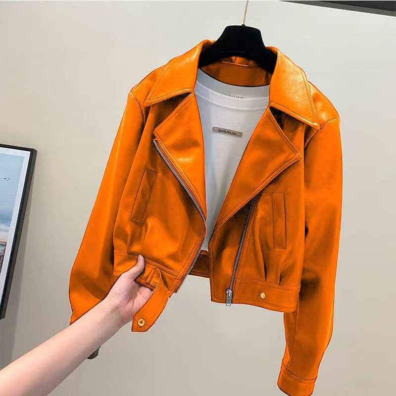 Women's Cropped PU Leather Jacket-3