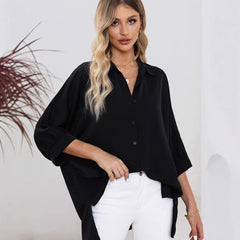 Women's Summer Solid-Color Casual Button-Up Shirt-5