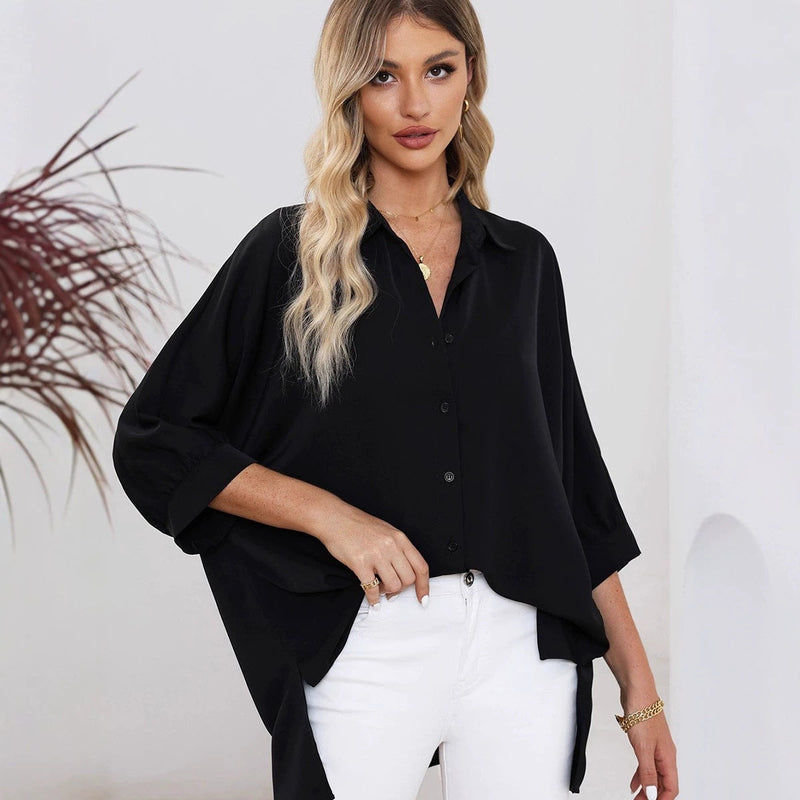 Women's Summer Solid-Color Casual Button-Up Shirt-5