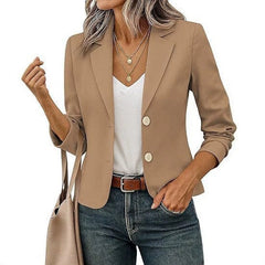 Women’s Solid Color Long Sleeve Blazer Cardigan – Casual Slim-Fit Suit Jacket-7