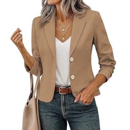 Women’s Solid Color Long Sleeve Blazer Cardigan – Casual Slim-Fit Suit Jacket-7