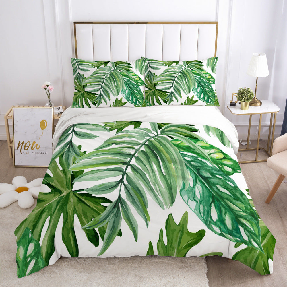 Nordic Spring Green Leaf Bedding Set-8