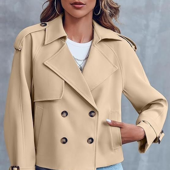 Women’s Short Double-Breasted Trench Coat – Fashionable Casual Jacket for Fall & Spring-9