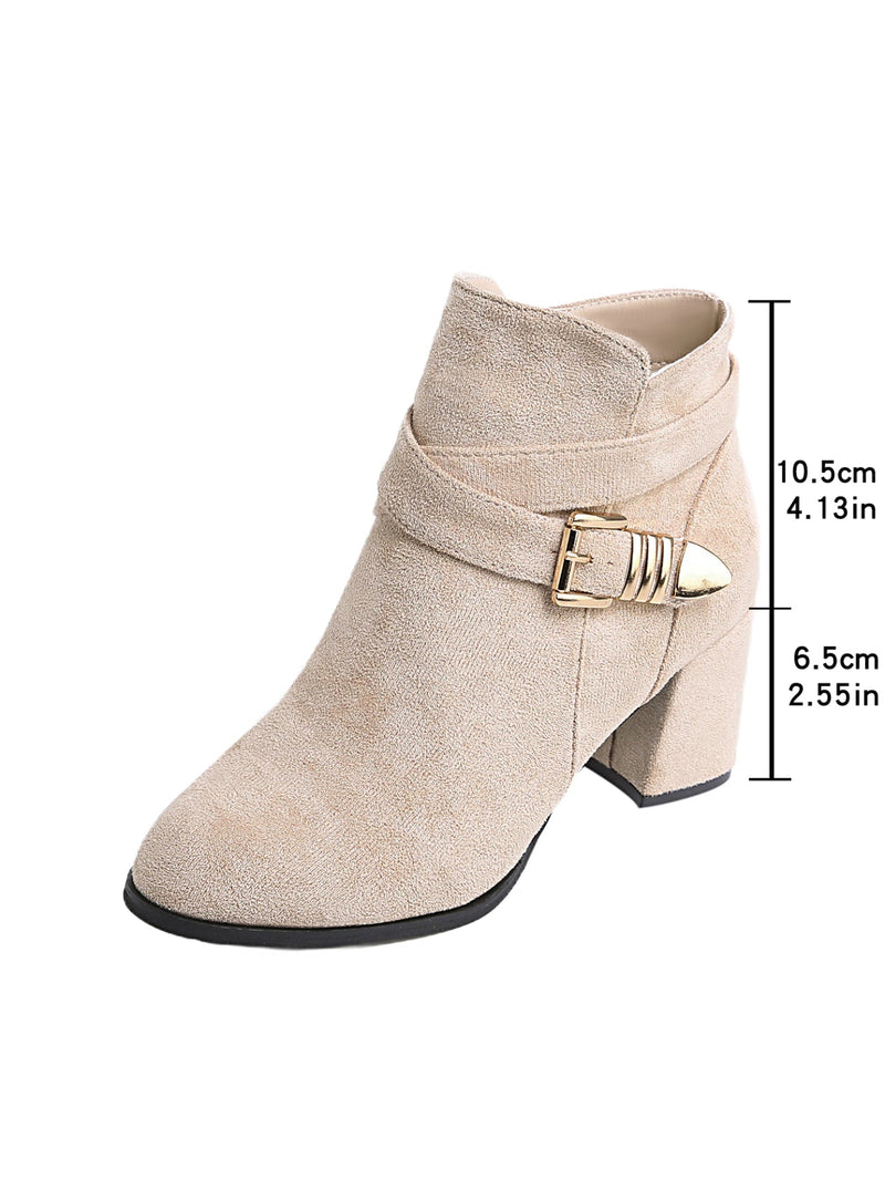 Women’s Chunky Heel Ankle Combat Boots – Solid Color Plus Size Fall & Winter Fashion Boots-7