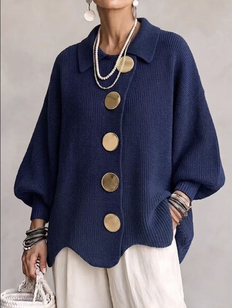 Women’s Button-Down Knit Cardigan – Lapel Collar Long-Sleeve Loose-Fit Fall & Winter Sweater-6