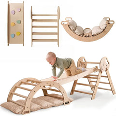4in1 Montessori Climbing Frame: Pikler Triangle + Arch + Slide Board + Cushion for Toddlers (1–3 Years)-1