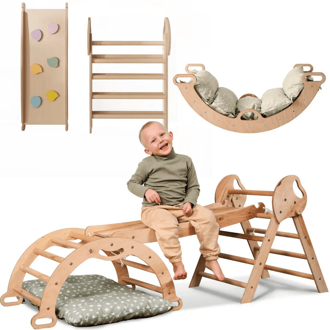 4in1 Montessori Climbing Frame: Pikler Triangle + Arch + Slide Board + Cushion for Toddlers (1–3 Years)-9
