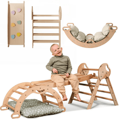 4in1 Montessori Climbing Frame: Pikler Triangle + Arch + Slide Board + Cushion for Toddlers (1–3 Years)-9