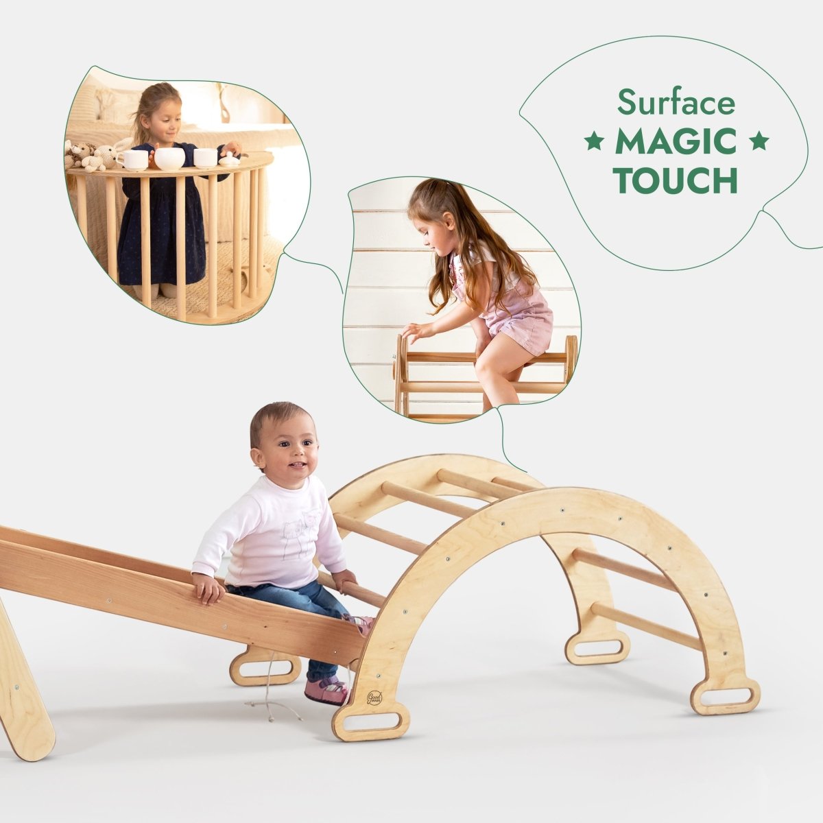 4in1 Montessori Climbing Frame Set: Triangle Ladder + Arch/Rocker + Slide Board/Ramp + Netting rope-6