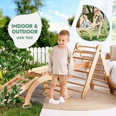 4in1 Montessori Climbing Frame Set: Triangle Ladder + Arch/Rocker + Slide Board/Ramp + Netting rope-10