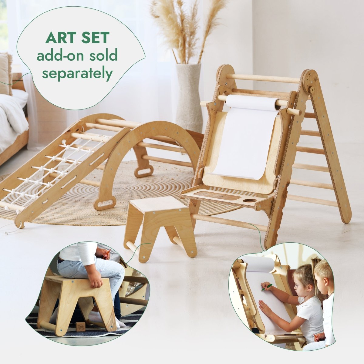 4in1 Montessori Climbing Frame Set: Triangle Ladder + Arch/Rocker + Slide Board/Ramp + Netting rope-9
