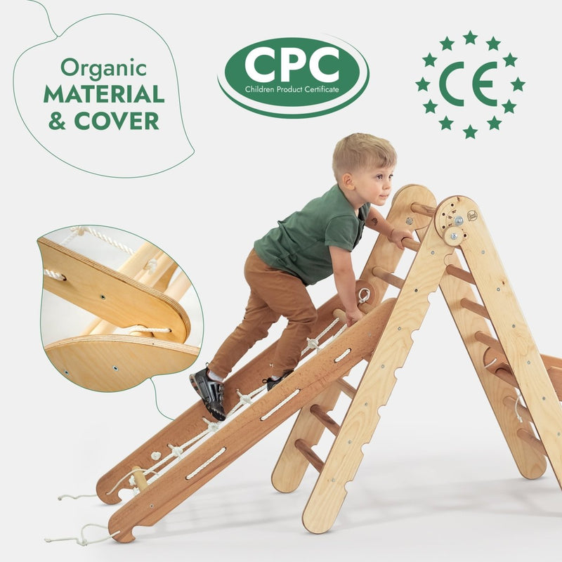 4in1 Montessori Climbing Frame Set: Triangle Ladder + Arch/Rocker + Slide Board/Ramp + Netting rope-8