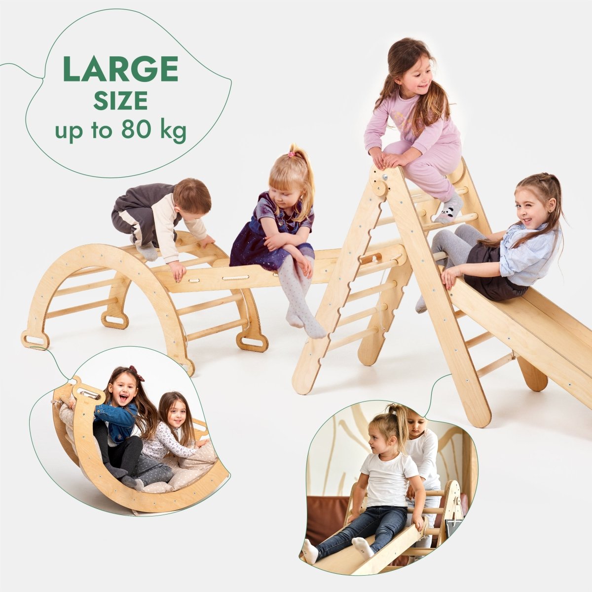 4in1 Montessori Climbing Frame Set: Triangle Ladder + Arch/Rocker + Slide Board/Ramp + Netting rope-5