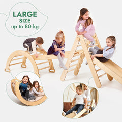 4in1 Montessori Climbing Frame Set: Triangle Ladder + Arch/Rocker + Slide Board/Ramp + Netting rope-5