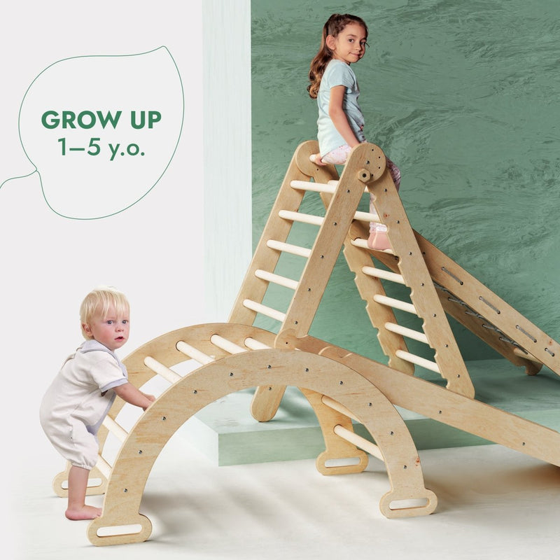 4in1 Montessori Climbing Frame Set: Triangle Ladder + Arch/Rocker + Slide Board/Ramp + Netting rope-7
