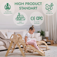 4in1 Montessori Climbing Frame: Pikler Triangle + Arch + Slide Board + Cushion for Toddlers (1–3 Years)-6