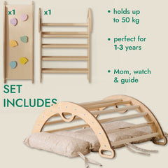 4in1 Montessori Climbing Frame: Pikler Triangle + Arch + Slide Board + Cushion for Toddlers (1–3 Years)-2