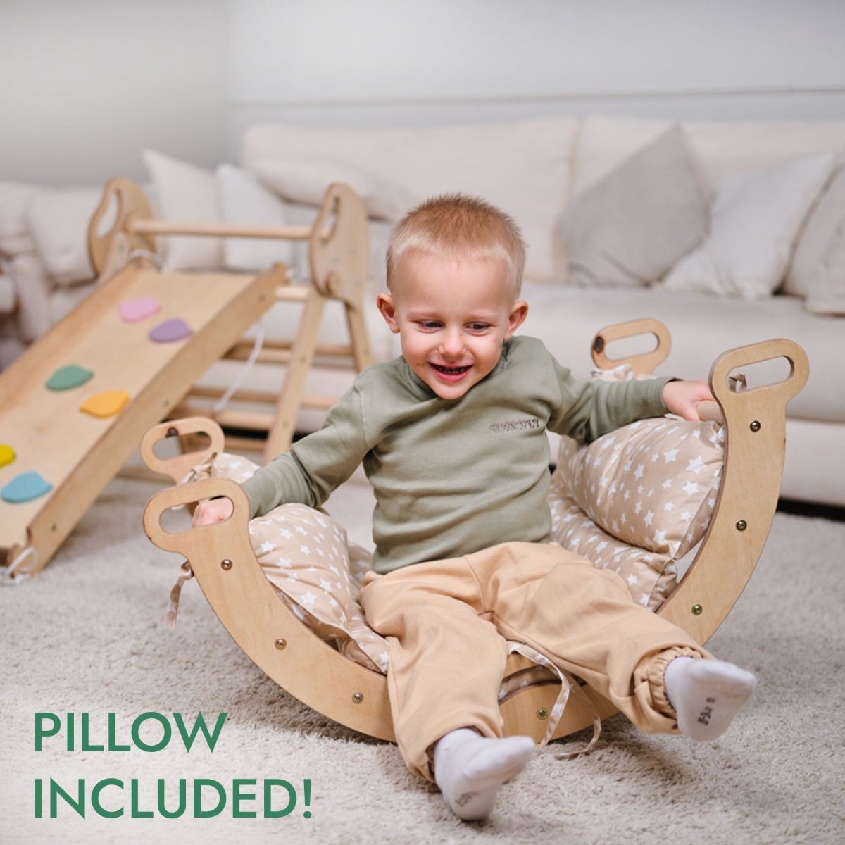 4in1 Montessori Climbing Frame: Pikler Triangle + Arch + Slide Board + Cushion for Toddlers (1–3 Years)-8
