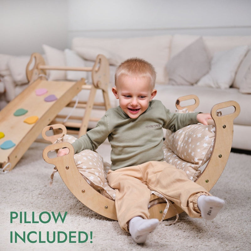 4in1 Montessori Climbing: Pikler Triangle + Arch + Slide Board + Cushion for Toddlers (1–3 Years) - Ivory-8