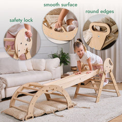 4in1 Montessori Climbing: Pikler Triangle + Arch + Slide Board + Cushion for Toddlers (1–3 Years) - Ivory-4