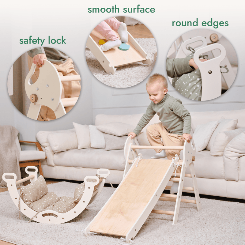 4in1 Montessori Climbing Frame: Pikler Triangle + Arch + Slide Board + Cushion for Toddlers (1–3 Years)-7